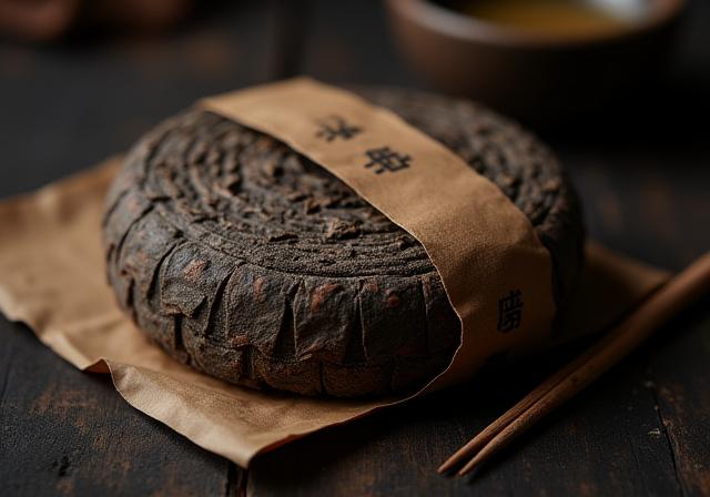 Ikääntynyt Puerh-teekakku ja teevälineet